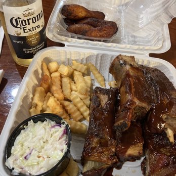 Back A Yard Caribbean Grill - Ribs fried plantains ox tail plate - Caribbean Near Me - Campbell, California