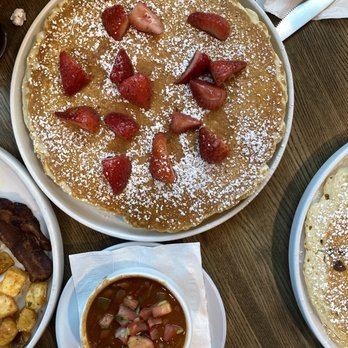 Goldie’s Brunch Boutique - Holy frijoles and strawberry pancake - Breakfast & Brunch Near Me - Kenosha, Wisconsin