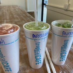Tropical Smoothie Cafe - Kiwi quencher, avocalada with whey protein, and avocalada