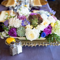 Bridevine & Branches - Bridevine & Branches - Succulent Cream arrangement - For this lovely arrangement we infused purple/blue/cream/green flowers.