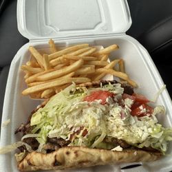 Souvlaki Sandwich - solid option, loved the fries too