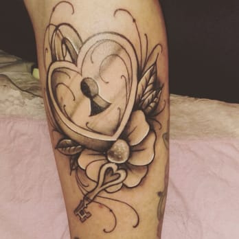 Bay Area Inkspot - Heart lock w/key and flower done by Kyle ! - Tattoo Near Me - Concord, California