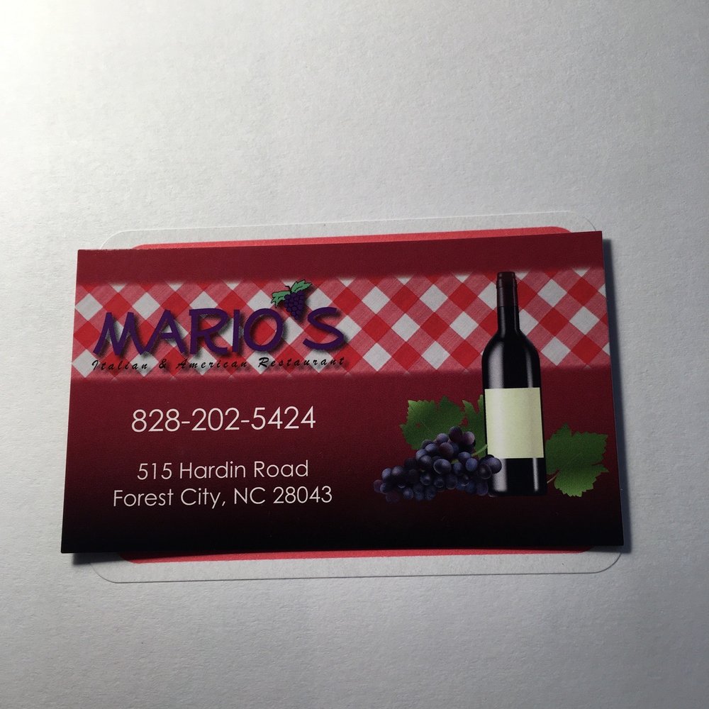 Mario's Restaurant - Business card - Italian Near Me - Forest City, North Carolina Mario's Restaurant - Business card - Italian Near Me - Forest City, North Carolina