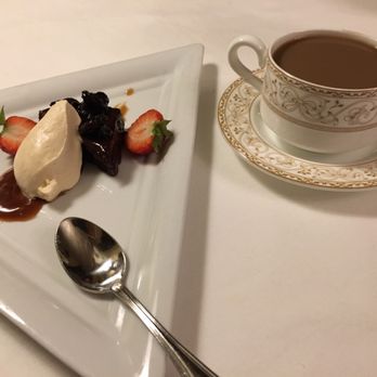 The Inn at Erlowest - Chocolate truffle cake with warm cherries, strawberries,cream, and coffee - Hotels Near Me - Lake George, New York The Inn at Erlowest - Chocolate truffle cake with warm cherries, strawberries,cream, and coffee - Hotels Near Me - Lake George, New York