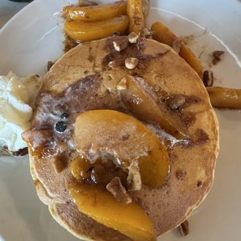 Another Broken Egg Cafe - Peaches & Bourbon Cream Pancakes - Breakfast & Brunch Near Me - Warner Robins, Georgia