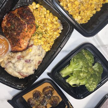 The Cheesecake Factory - Cajun Salmon entree, extra sides, stuffed mushrooms - Desserts Near Me - Miami Beach, Florida