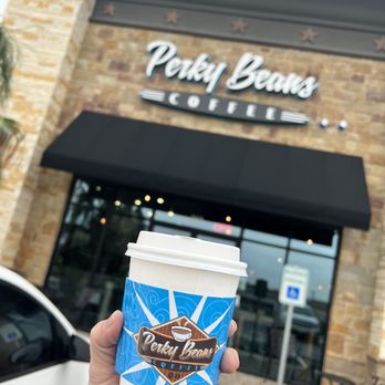 Perky Beans Coffee & PB Cafe - Cortado out front of the coffee shop - Coffee & Tea Near Me - Leander, Texas