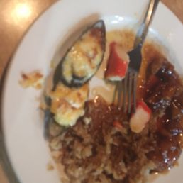 Mussels with rice sesame chicken