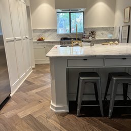 a kitchen with a center island