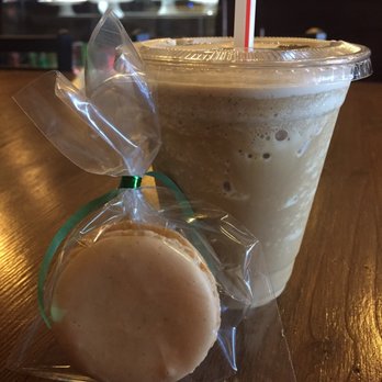 Rendezvous Cafe - 12 oz vanilla latte frappe and a vanilla bean lemon curd macaron - Cafes Near Me - Cumming, Georgia Rendezvous Cafe - 12 oz vanilla latte frappe and a vanilla bean lemon curd macaron - Cafes Near Me - Cumming, Georgia