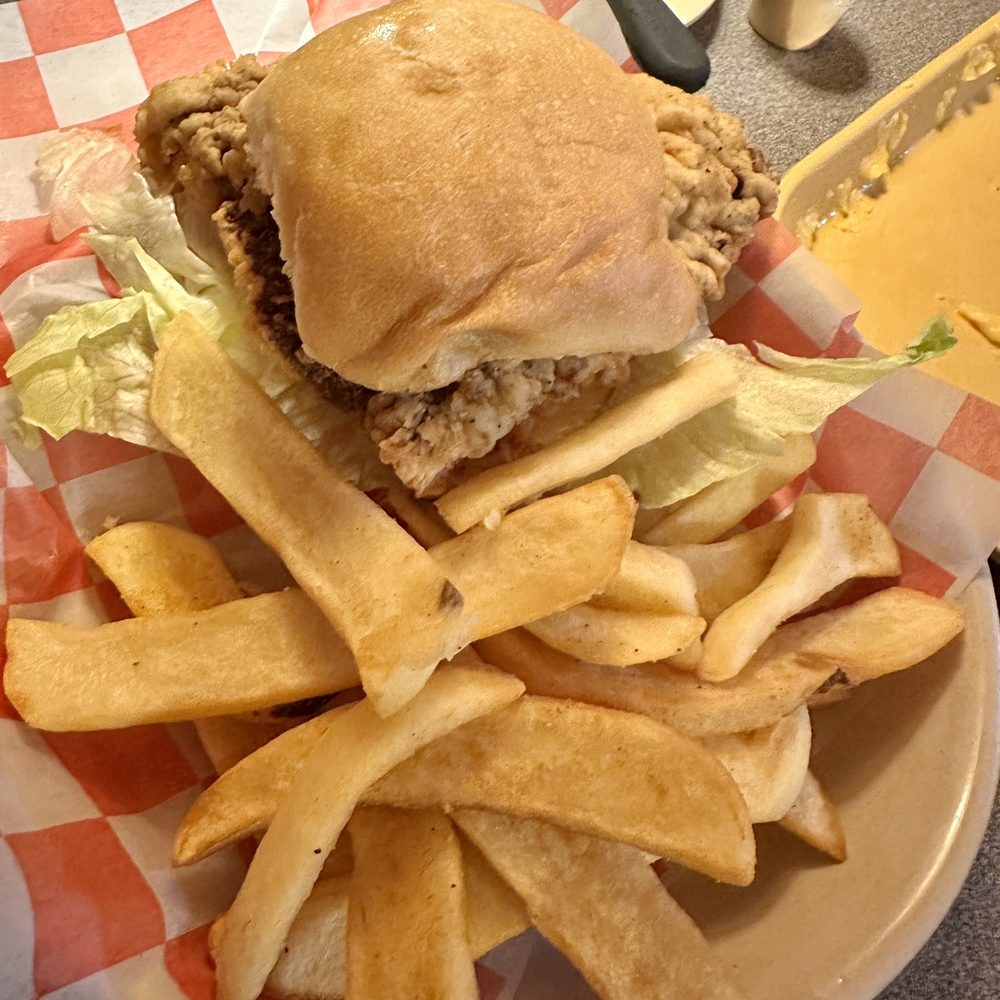 Cora's 471 Grill - Chicken fried steak sandwich and fries. - American Near Me - Castroville, Texas