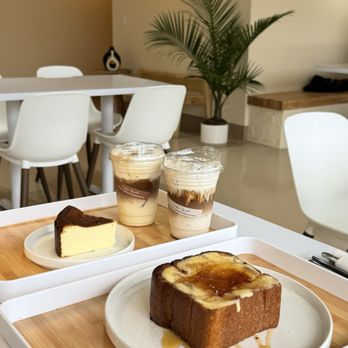 Cafe Spot - Creme brulee honey toast, chestnut cream latte (my fave!), corn cream latte, basque cheesecake - Cafes Near Me - Federal Way, Washington