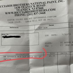 Ricciardi Bros National Paint - Ricciardi Invoice