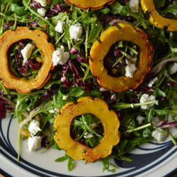 Simply Honest Kitchen - Baby Arugula with Radicchio, Goat Cheese, Roasted Delicata Squash & Caramelized Shallot-Maple Vinaigrette