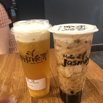 Hello Jasmine - Orange cheese green tea(left) and black sugar milk tea (right) - Taiwanese Near Me - Chicago, Illinois