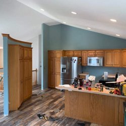 1st Class Painting - After: Walls, and ceiling complete. Painting All vaulted ceilings and walls through Kitchen, dining, Living room, Entry, & stairway w/accent