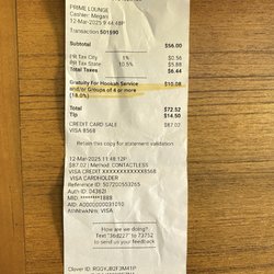 Prime Lounge - Receipt that I was overcharged