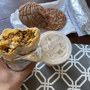 Casa Latina - Chorizo Breakfast Burrito, Pan Dulce, 20 oz. Horchata Agua Frescas - Mexican Near Me - Berkeley, California