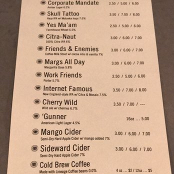 Sideward Brewing Co - Menu - Breweries Near Me - Orlando, Florida