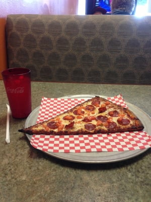Photo of A Town Pizza & Kabob House - San Ramon, CA, US. Lunch by the slice. 2 toppings + 1 drink = less than $6. Massive slice.