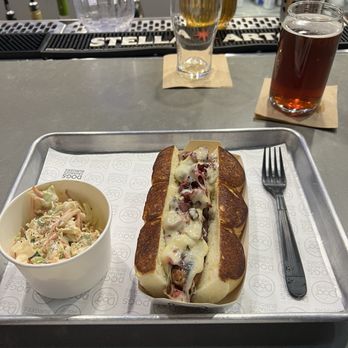 Dog Haus Biergarten - The Fonz with haus slaw. Epic. - Burgers Near Me - Tempe, Arizona Dog Haus Biergarten - The Fonz with haus slaw. Epic. - Burgers Near Me - Tempe, Arizona