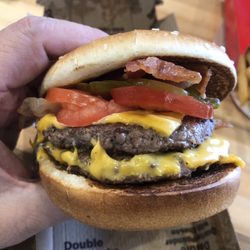 McDonald's - Custom Double Meat Quarter Pounder with Cheese - Mustard, bacon, extra pickles, tomatoes - Very Good Burger for McDonald's.
