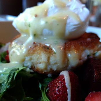 Haven Restaurant and Bar - Crab Cake. It paired well with the bitter of arugola and acidity from strawberry. - Southern Near Me - Atlanta, Georgia