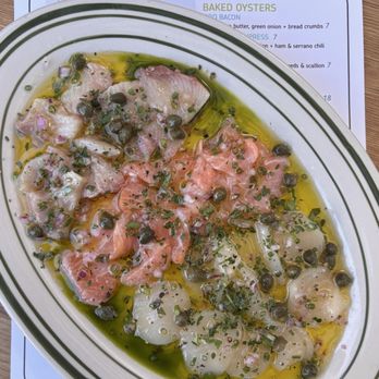 Oystertown - The Swan Crudo w/ yellowtail, salmon, sea scallop ($30) - Seafood Near Me - Monterey, California Oystertown - The Swan Crudo w/ yellowtail, salmon, sea scallop ($30) - Seafood Near Me - Monterey, California