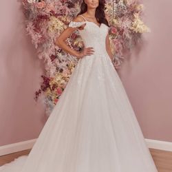 Cinderella's - Althea- front/side Full skirted wedding dress patterned shimmer underskirt (light enough for desination weddings)