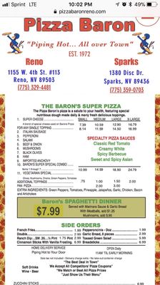 Menu photo 4 Pizza Baron - Reno Reno, NV