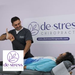 De-Stress Chiropractic - Dr Algee is checking lower leg reflexes.