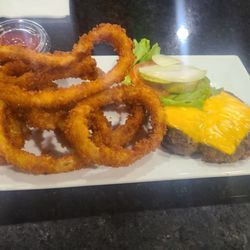 Clubhouse 95 - Onion rings & no bun cheeseburger $12