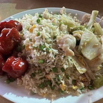 Lee's House Restaurant - Combo B ($16.99): comes with spring roll (in other pic), sweet & sour pork, chicken chop suey, fried rice - nice! - Chinese Near Me - Victoria, British Columbia