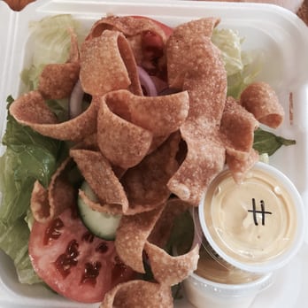 Eggroll Lady & Fish Shack - Garden salad, the wonton strips were an added bonus. - Vietnamese Near Me - Worcester, Massachusetts