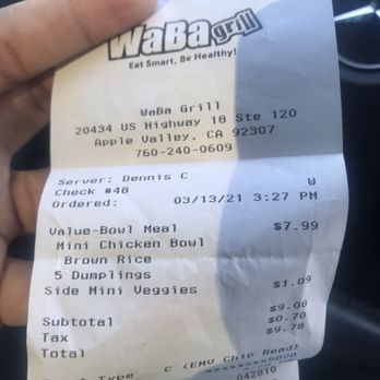 WaBa Grill - My Receipt - Fast Food Near Me - Apple Valley, California
