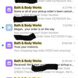 Bath & Body Works - My order placed, them cancelling, and the iteams they have ready for me.