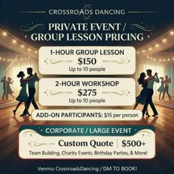 Crossroads Dancing - Pricing options for Group Lessons and Larger Private Events