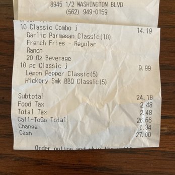 Wingstop - a receipt for a restaurant - Chicken Wings Near Me - Pico Rivera, California Wingstop - a receipt for a restaurant - Chicken Wings Near Me - Pico Rivera, California