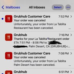 La Tablita - Screenshot of placed and canceled orders.
