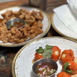 Tiki On 18th - Chicken skin and quail eggs dipped in orange batter and deep fried