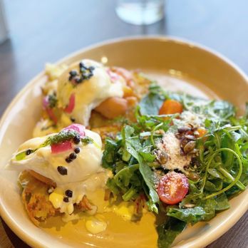 Snooze, an A.M. Eatery - eggs Benedict with lox on latkes - Breakfast & Brunch Near Me - Westminster, Colorado Snooze, an A.M. Eatery - eggs Benedict with lox on latkes - Breakfast & Brunch Near Me - Westminster, Colorado