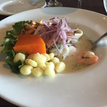 Aromas Del Peru - Ceviche mixto, served with a sweet potato and choclo - Peruvian Near Me - Miami, Florida Aromas Del Peru - Ceviche mixto, served with a sweet potato and choclo - Peruvian Near Me - Miami, Florida