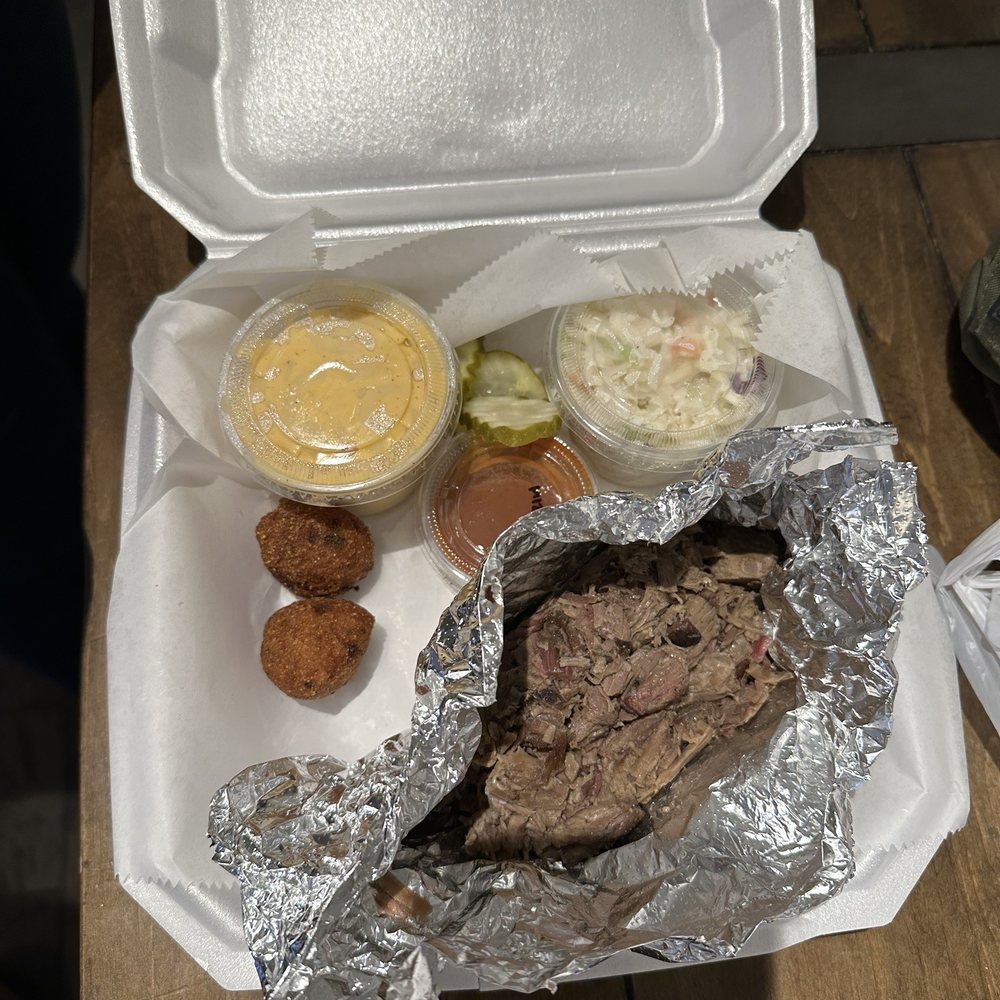 Whiskey Fire - The Natchez plate Brisket 2 hush puppies side of Mac and cheese and side of coleslaw. - Food Trucks Near Me - Fairview, Tennessee Whiskey Fire - The Natchez plate Brisket 2 hush puppies side of Mac and cheese and side of coleslaw. - Food Trucks Near Me - Fairview, Tennessee