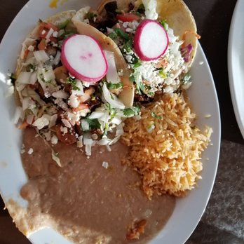 Tune-Up Cafe - Over cooked and hard pork belly tacos, bland rice and beans. - New Mexican Cuisine Near Me - Santa Fe, New Mexico