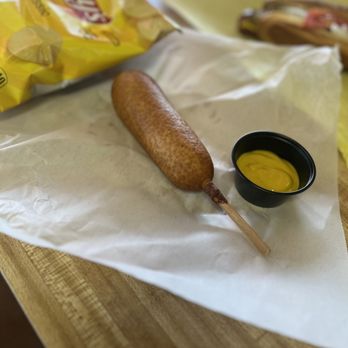 Dad's Hot Dogs - Corn dog, chips n side of mustard and Mr pibb - Hot Dogs Near Me - Stockton, California Dad's Hot Dogs - Corn dog, chips n side of mustard and Mr pibb - Hot Dogs Near Me - Stockton, California