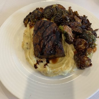 CrossKeys Vineyards - The steak on a bed of mashed potatoes with Brussels sprouts. - Wineries Near Me - Mount Crawford, Virginia CrossKeys Vineyards - The steak on a bed of mashed potatoes with Brussels sprouts. - Wineries Near Me - Mount Crawford, Virginia