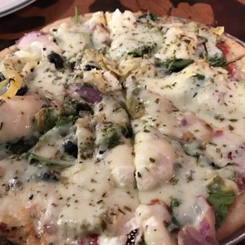 Bazbeaux Pizza - Garden pizza without green peppers on gluten free crust - Pizza Near Me - Indianapolis, Indiana