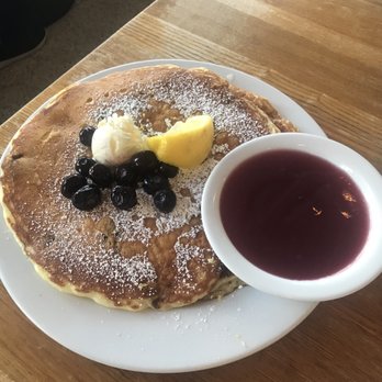Jongewaard's Bake n Broil - Lemon Blueberry Pancakes with Raspberry sauce - American Near Me - Long Beach, California