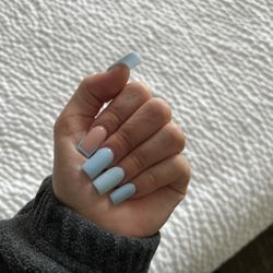 Baby blue nails with like glitter sugar sand & french tip