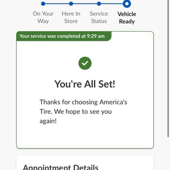 America's Tire - my car was completed af 1040am ish. I have no alignment and the new tires are in my trunk - Tires Near Me - Indio, California